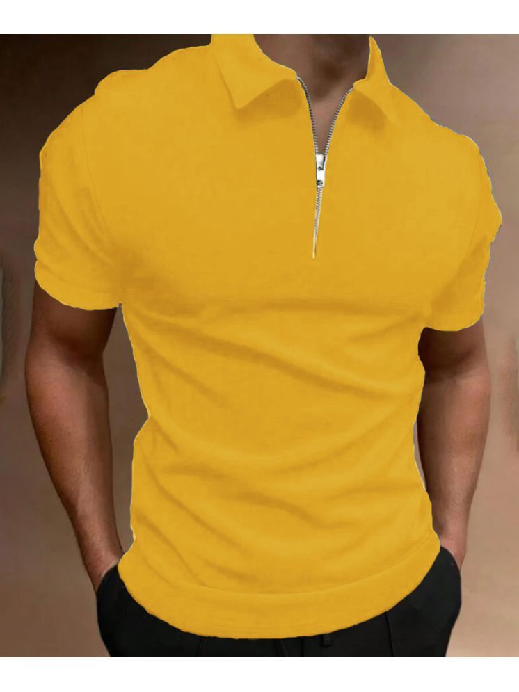     			ELBATROSS Polyester Slim Fit Solid Half Sleeves Men's Mandarin Collar T-Shirt - Mustard ( Pack of 1 )