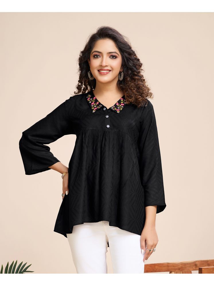     			MOJILAA Black Viscose Women's A-Line Top ( Pack of 1 )