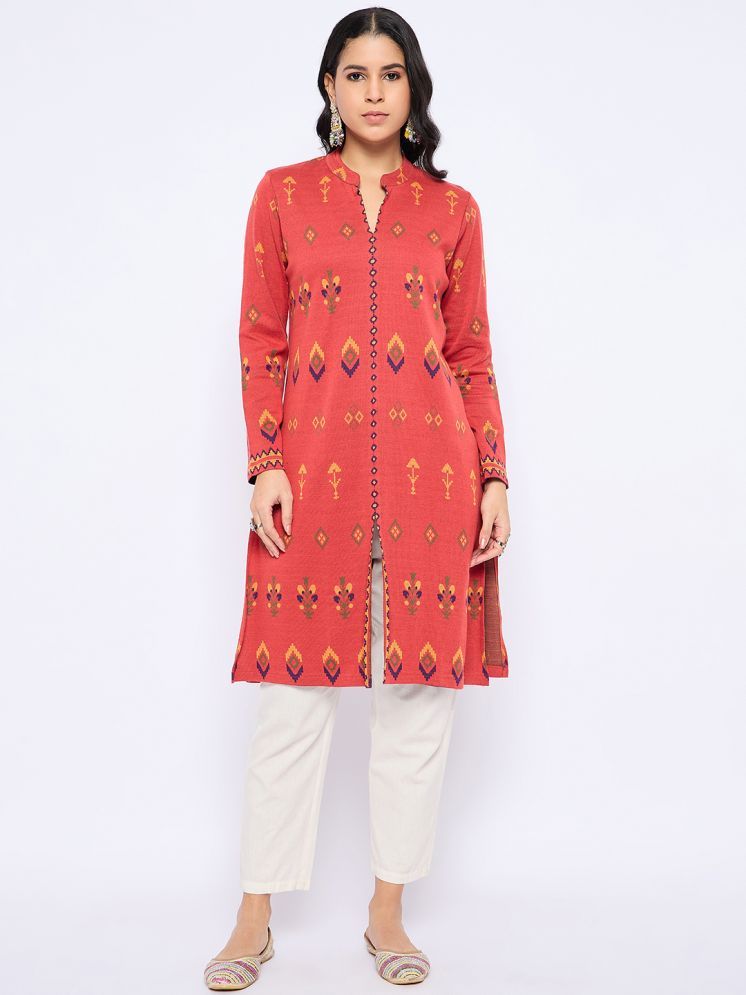     			VIAZAA Pack of 1 Acrylic Self Design A-line Women's Kurti - ( Red )