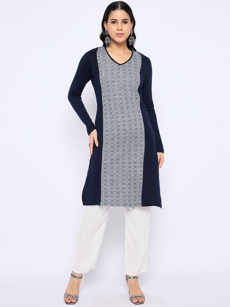     			VIAZAA Pack of 1 Acrylic Self Design A-line Women's Kurti - ( Navy )