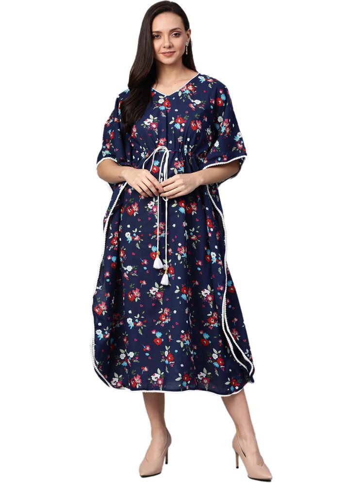     			Yash Gallery Cotton Printed Midi Women's Kaftan - Blue ( Pack of 1 )