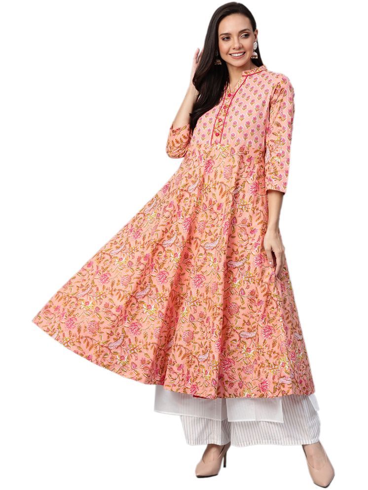     			Yash Gallery Pack of 1 Cotton Printed Anarkali Women's Kurti - ( Pink )