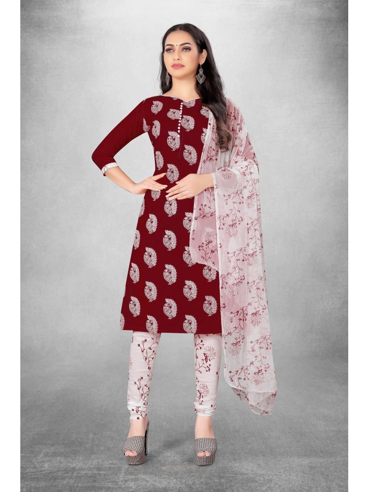     			Aika Unstitched Cotton Blend Embellished Dress Material - Maroon ( Pack of 1 )