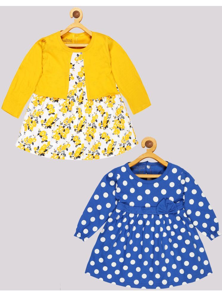     			Babeezworld Cotton A-line Dress For Baby Girls ( Pack of 2 , Yellow & Blue )