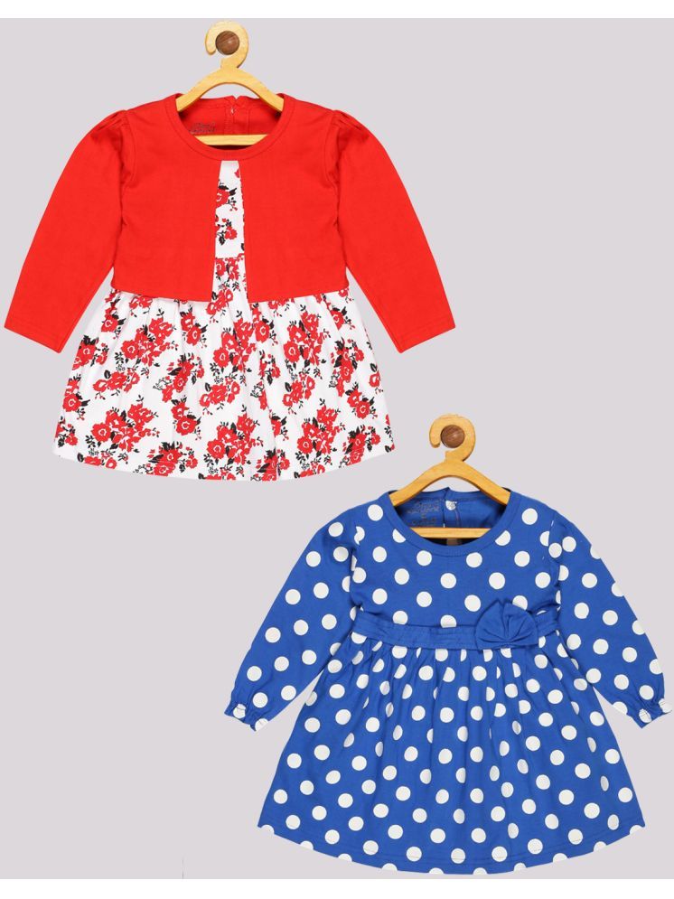     			Babeezworld Cotton A-line Dress For Baby Girls ( Pack of 2 , Red & Blue )