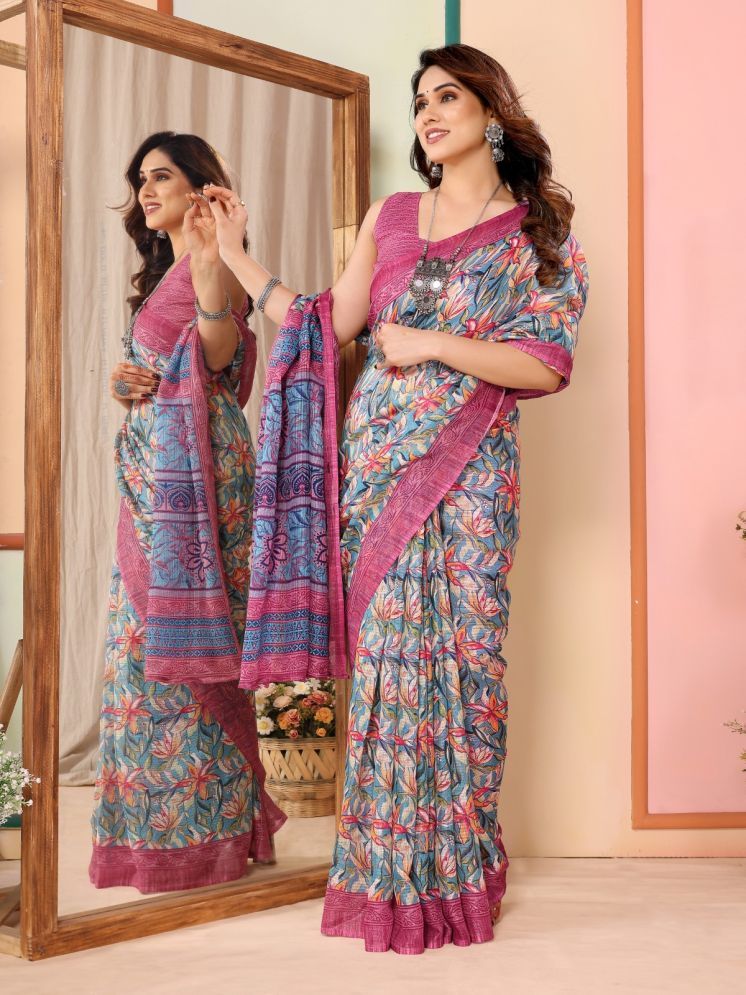     			DIKONA DESIGNER Pack of 1 Cotton Printed Saree With Blouse Piece ( Pink )