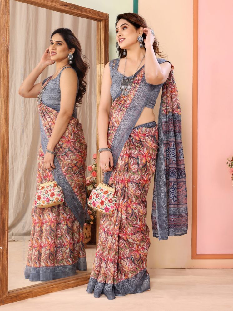     			DIKONA DESIGNER Pack of 1 Cotton Printed Saree With Blouse Piece ( Grey )