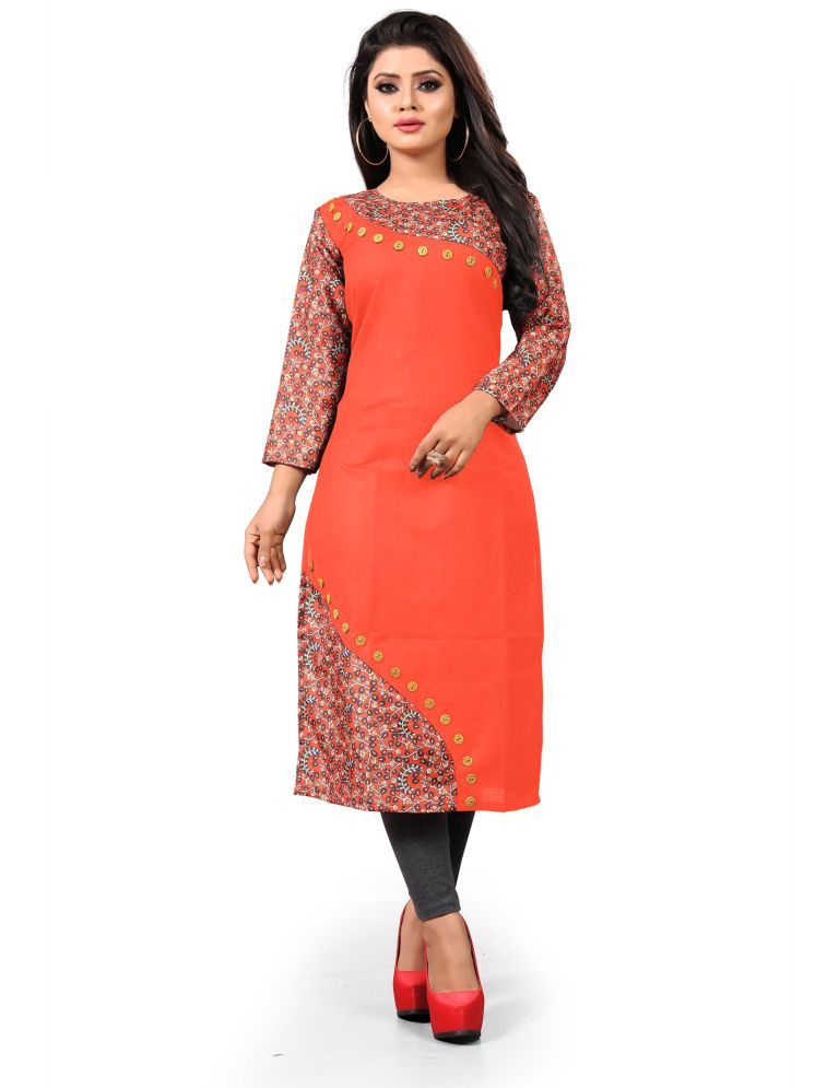     			HF Holyday Fashion Pack of 1 Cotton Printed Straight Women's Kurti - ( Peach )