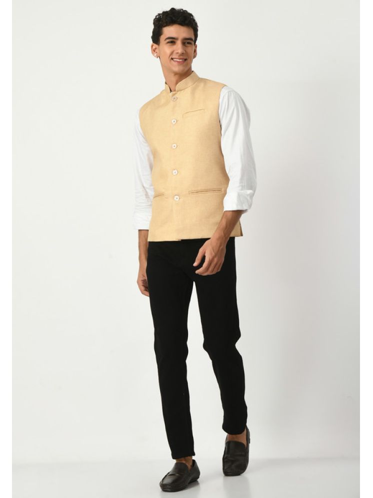     			IndiWeaves Beige Cotton Blend Men's Nehru Jacket ( Pack of 1 )