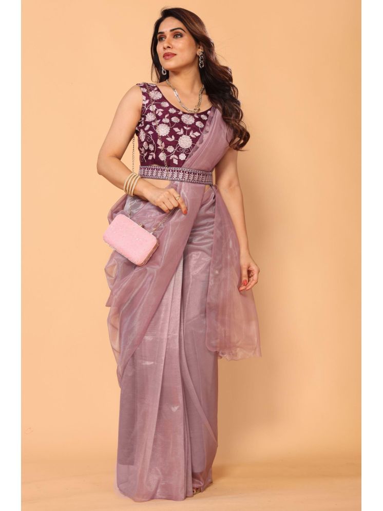     			PATLANI STYLE Pack of 1 Net Solid Saree With Blouse Piece ( Purple )