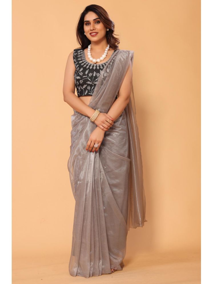     			PATLANI STYLE Pack of 1 Net Solid Saree With Blouse Piece ( Grey )