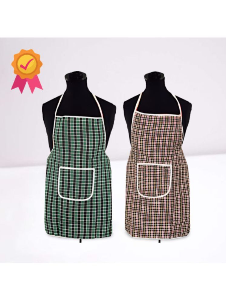     			Sanraksshan Cotton Checks Kitchen Apron with 1 Center Pocket ( Pack of 2 )