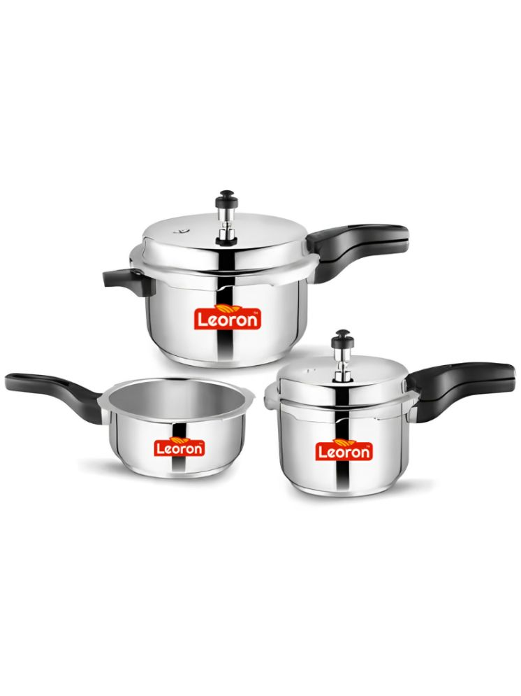     			Srushti Gold now Leoron 2L,3L,5L Non Stick Stainless Steel Outer Lid Pressure Cooker Combo Induction Bottom Bakelite Handle 10 L