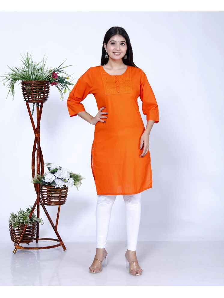     			The Kurti Point Pack of 1 Cotton Embroidered Straight Women's Kurti - ( Orange )