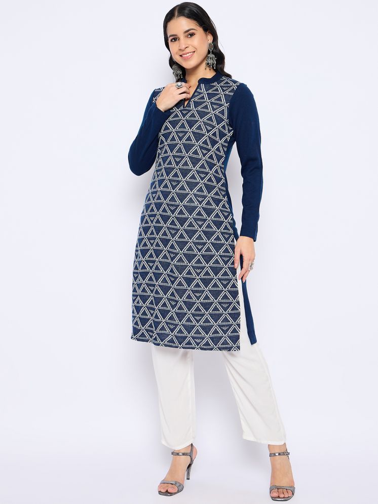     			VIAZAA Pack of 1 Acrylic Self Design A-line Women's Kurti - ( Navy )