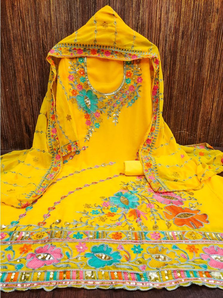     			Lady Shopi Unstitched Georgette Embroidered Dress Material - Yellow ( Pack of 1 )