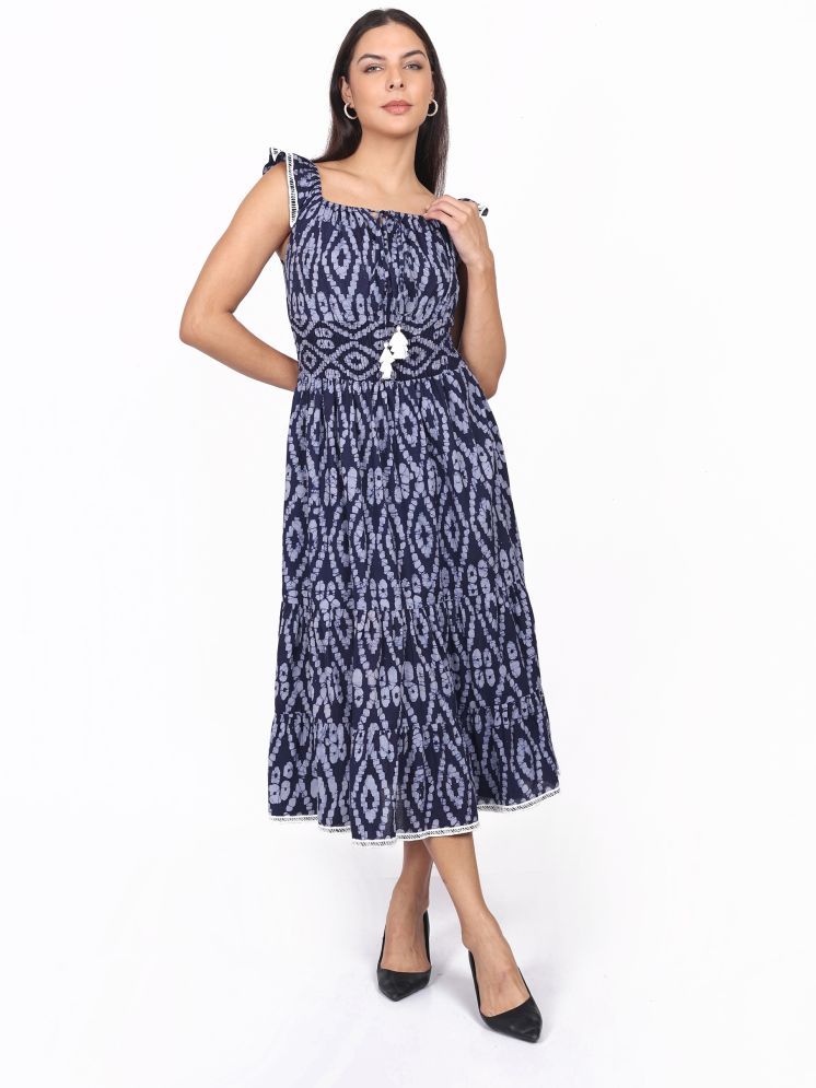     			SHADES OF YOU Cotton Printed Midi Women's Fit & Flare Dress - Navy ( Pack of 1 )