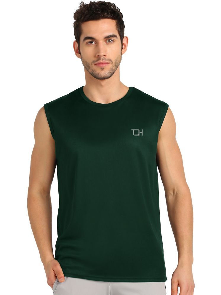     			TQH Polyester Slim Fit Solid Sleeveless Men's Round T-Shirt - Green ( Pack of 1 )