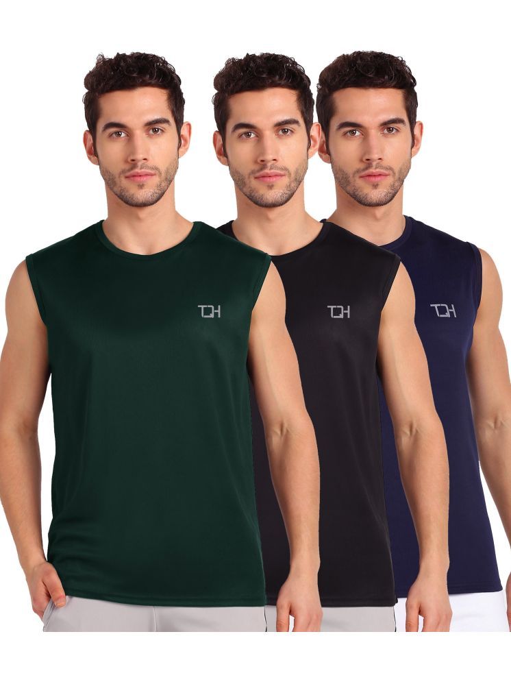     			TQH Polyester Slim Fit Solid Sleeveless Men's Round T-Shirt - Multicolor12 ( Pack of 3 )