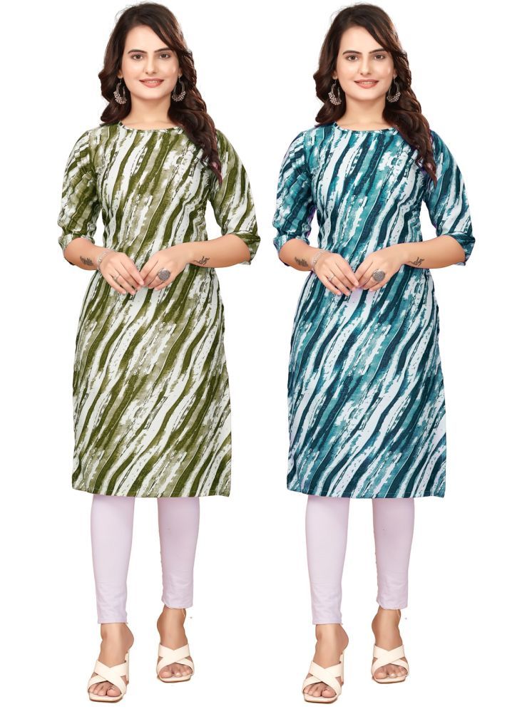     			VACHHARAJ DESIGN Pack of 2 Crepe Printed Straight Women's Kurti - ( Green,Navy Blue )