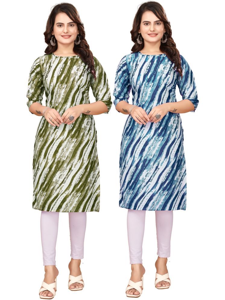     			VACHHARAJ DESIGN Pack of 2 Crepe Printed Straight Women's Kurti - ( Green,Blue )