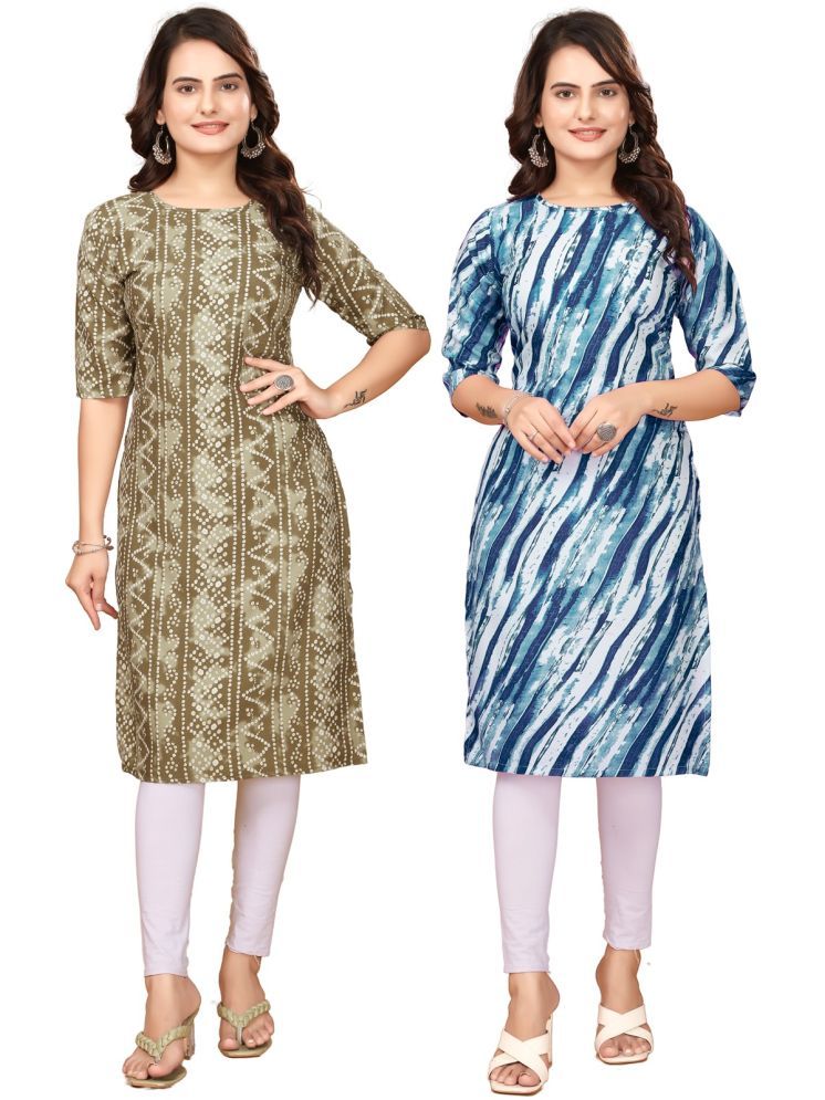     			VACHHARAJ DESIGN Pack of 2 Crepe Printed Straight Women's Kurti - ( Multicolor,Blue )