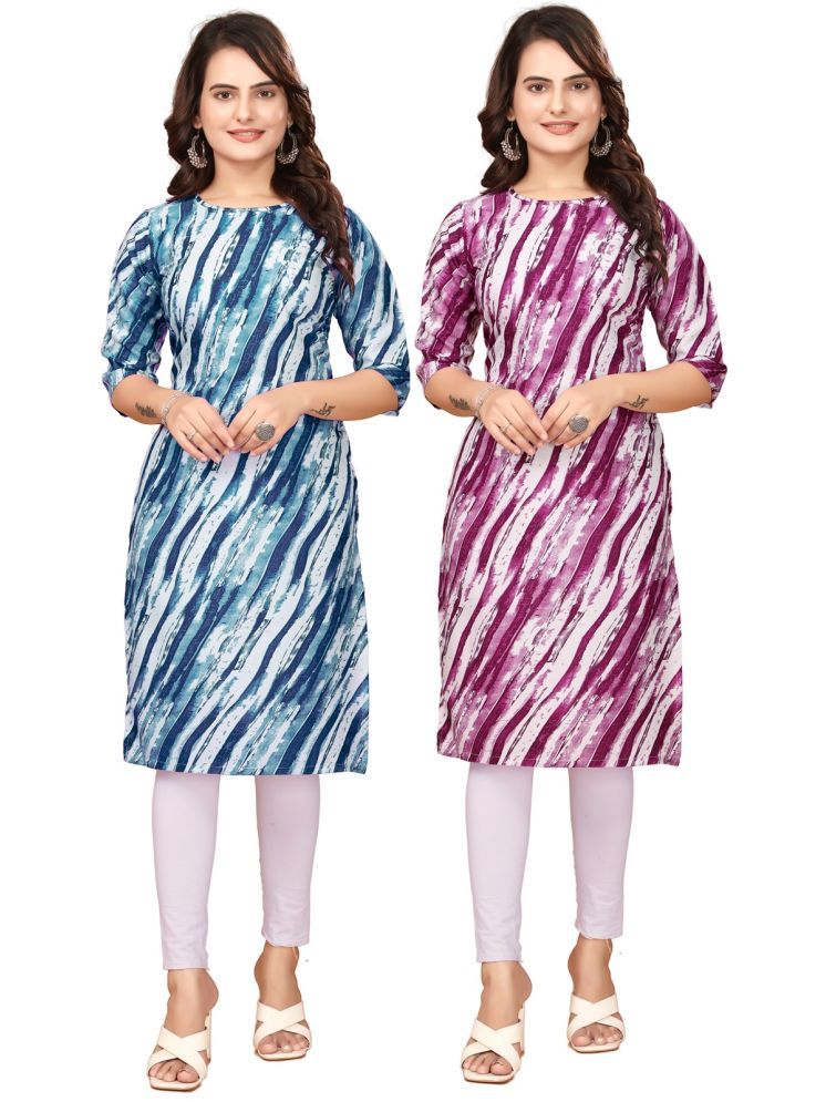     			VACHHARAJ DESIGN Pack of 2 Crepe Printed Straight Women's Kurti - ( Blue,Purple )