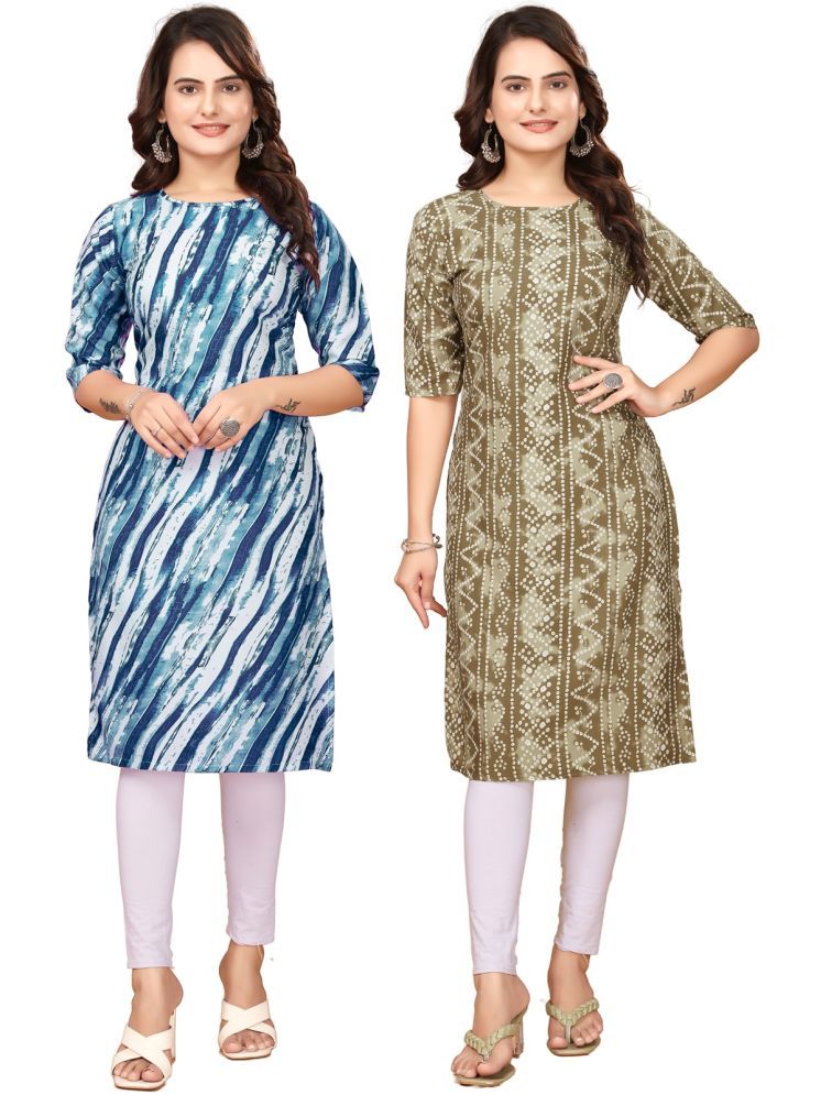     			VACHHARAJ DESIGN Pack of 2 Crepe Printed Straight Women's Kurti - ( Blue,Multicolor )