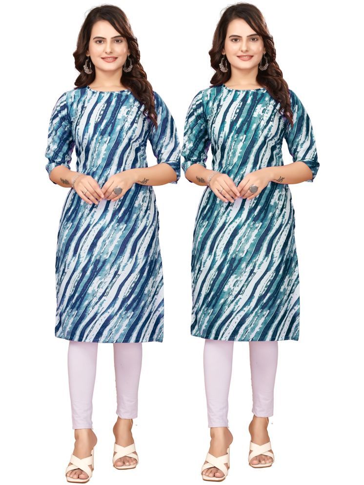     			VACHHARAJ DESIGN Pack of 2 Crepe Printed Straight Women's Kurti - ( Blue,Navy Blue )