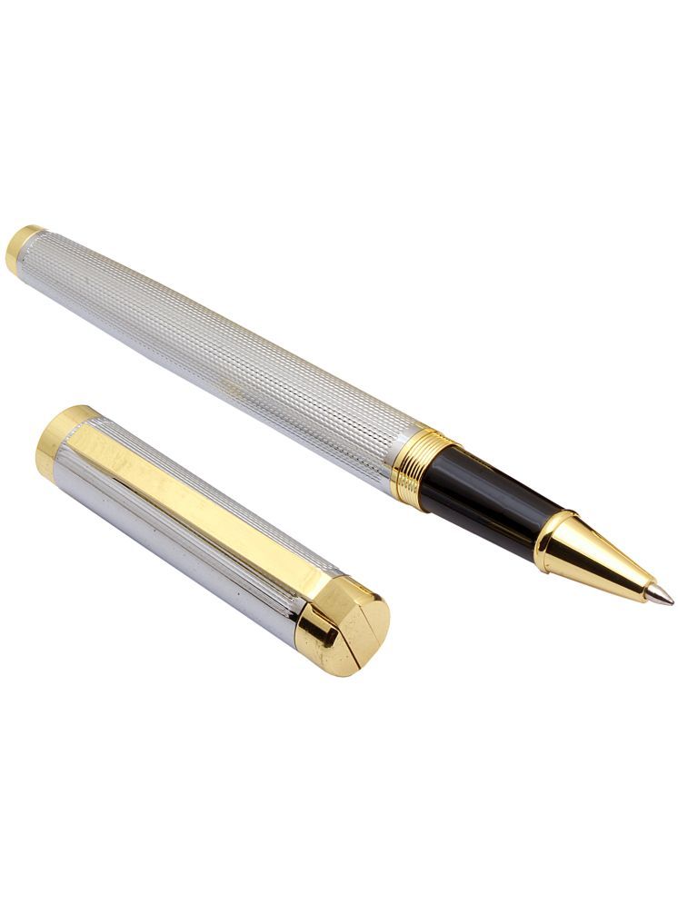     			155 Silver Plated Metal Body Rollerball Pen Golden trims Ideal For Gifting