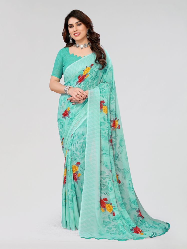     			ANAND SAREES Pack of 1 Georgette Printed Saree With Blouse Piece ( Green )