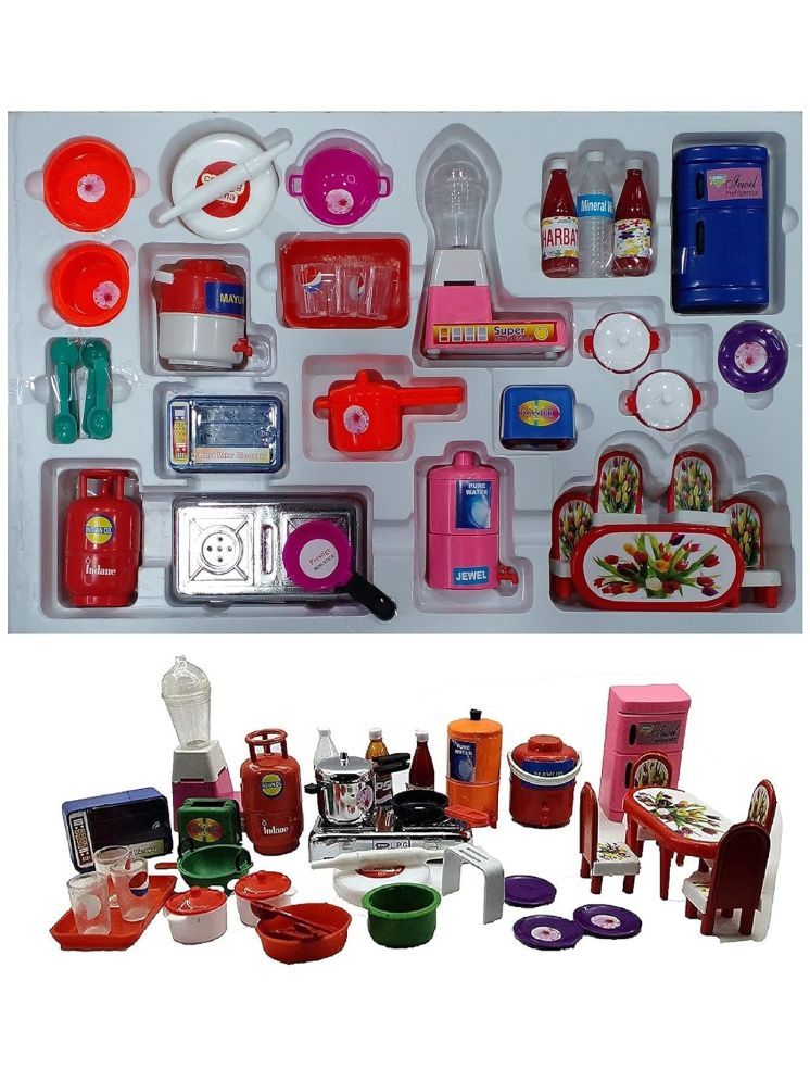     			Mini Kitchen Ware and Plastic Non Toxic Indian Kitchen Set Great Kitchen Toys for Girls (Kid's Love Kitchen Set) Indoor Game, Best for Gift/Return Gift- (Multicolor)