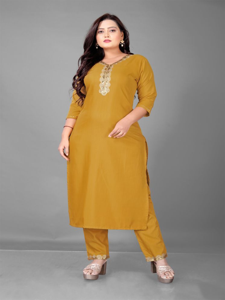     			Parastri Cotton Blend Embellished Kurti With Pants Women's Stitched Salwar Suit - Rust ( Pack of 1 )