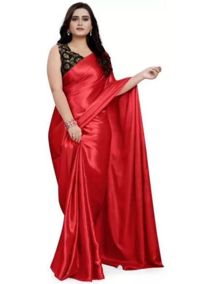     			Saadhvi Pack of 1 Satin Solid Saree With Blouse Piece ( Red )