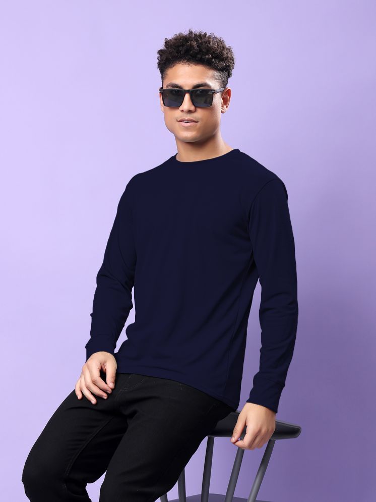     			TQH Polyester Regular Fit Solid Full Sleeves Men's Round T-Shirt - Navy Blue ( Pack of 1 )