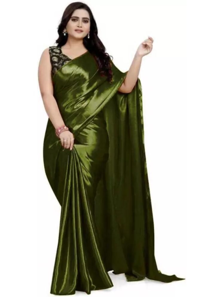     			Vkaran Pack of 1 Satin Solid Saree With Blouse Piece ( Light Green )