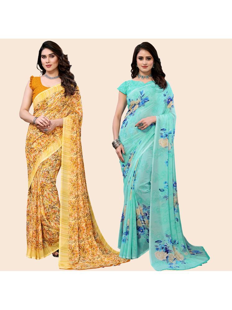     			ANAND SAREES Pack of 2 Georgette Printed Saree With Blouse Piece ( Multicolor )