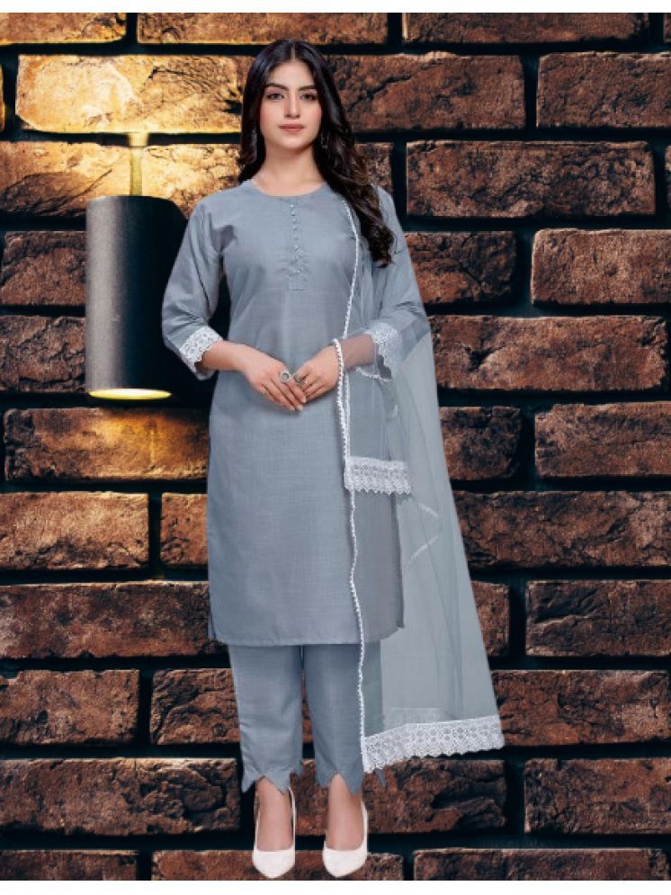     			BIPIN FASHION Cotton Silk Self Design Ethnic Top With Pants Women's Stitched Salwar Suit - Grey ( Pack of 1 )