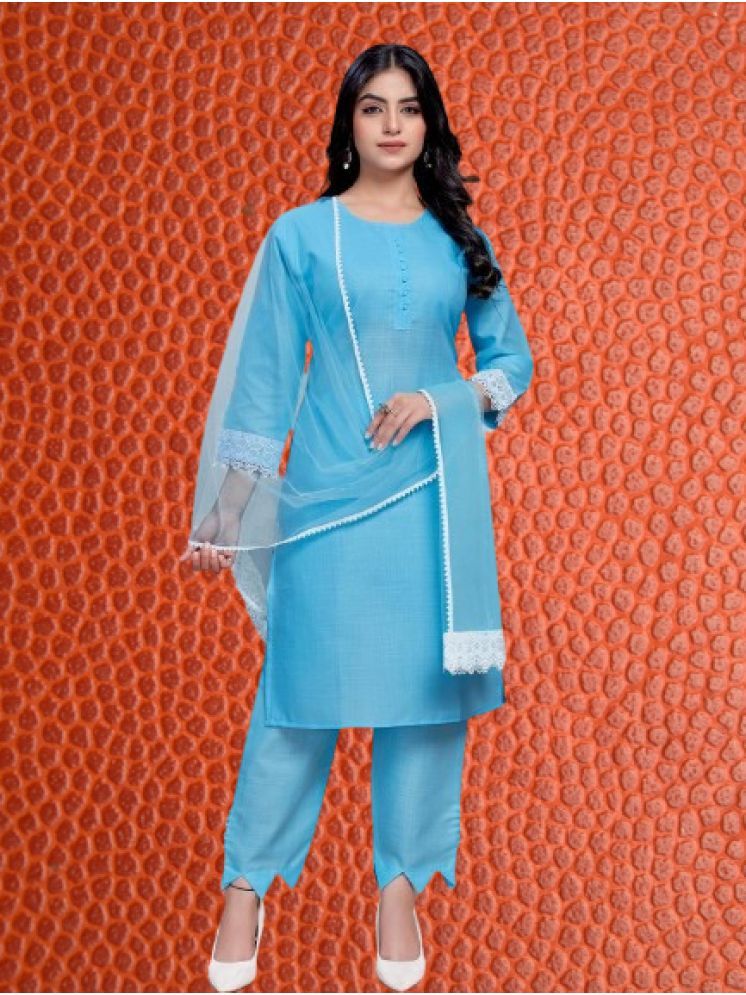     			BIPIN FASHION Cotton Silk Self Design Ethnic Top With Pants Women's Stitched Salwar Suit - Turquoise ( Pack of 1 )