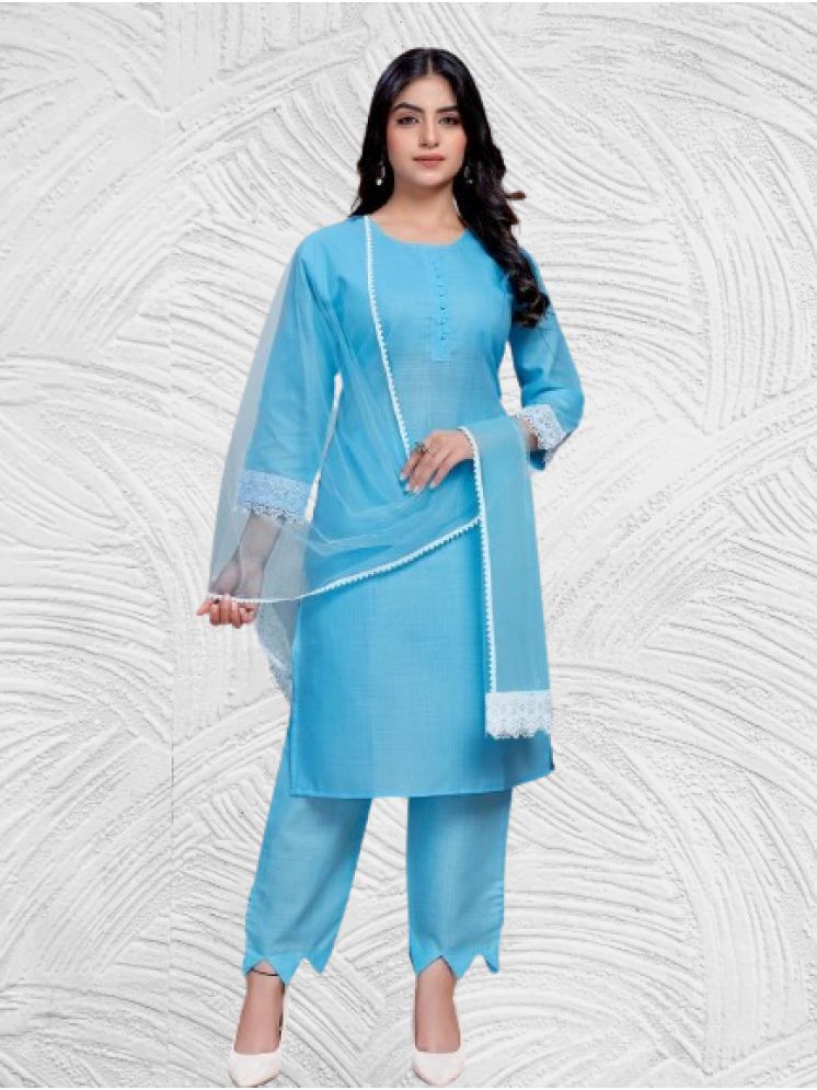     			BIPIN FASHION Cotton Silk Self Design Ethnic Top With Pants Women's Stitched Salwar Suit - Turquoise ( Pack of 1 )