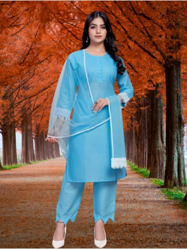     			BIPIN FASHION Cotton Silk Self Design Ethnic Top With Pants Women's Stitched Salwar Suit - Turquoise ( Pack of 1 )