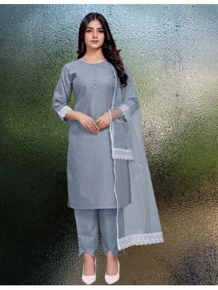     			BIPIN FASHION Cotton Silk Self Design Ethnic Top With Pants Women's Stitched Salwar Suit - Grey ( Pack of 1 )