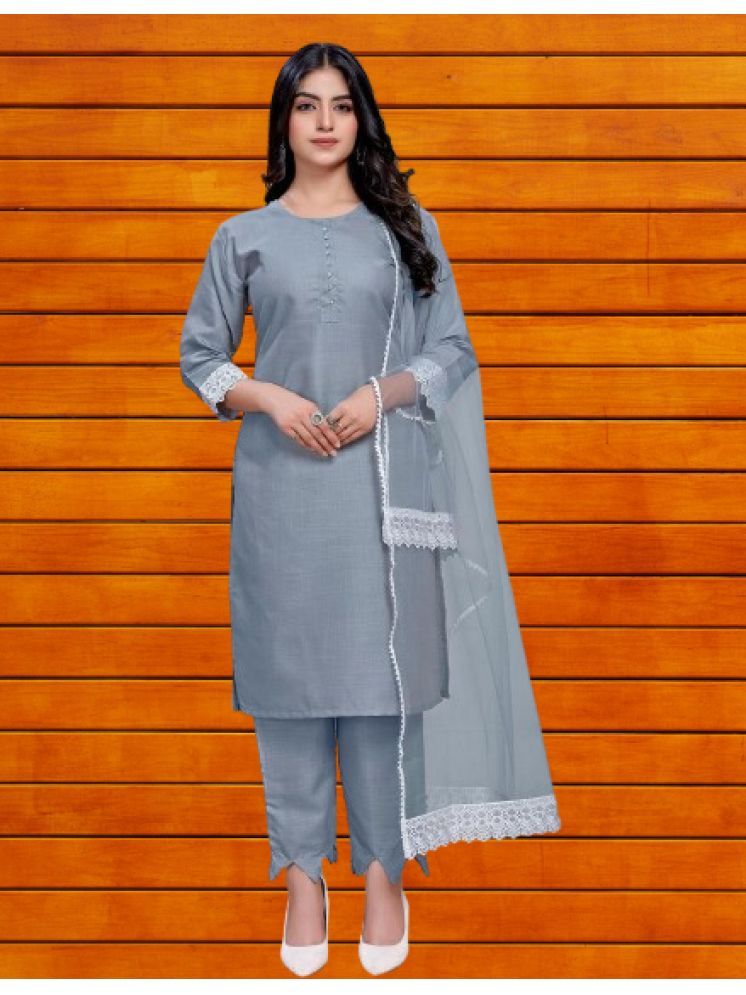     			BIPIN FASHION Cotton Silk Self Design Ethnic Top With Pants Women's Stitched Salwar Suit - Grey ( Pack of 1 )