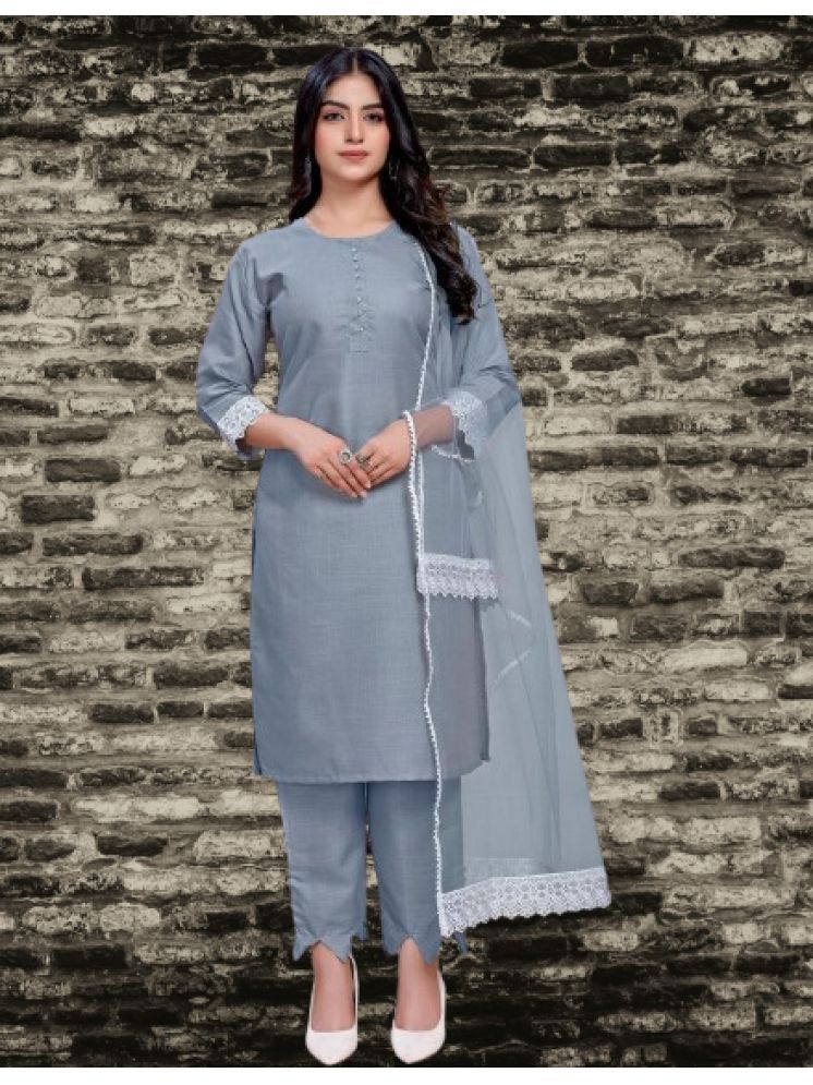     			BIPIN FASHION Cotton Silk Self Design Ethnic Top With Pants Women's Stitched Salwar Suit - Grey ( Pack of 1 )