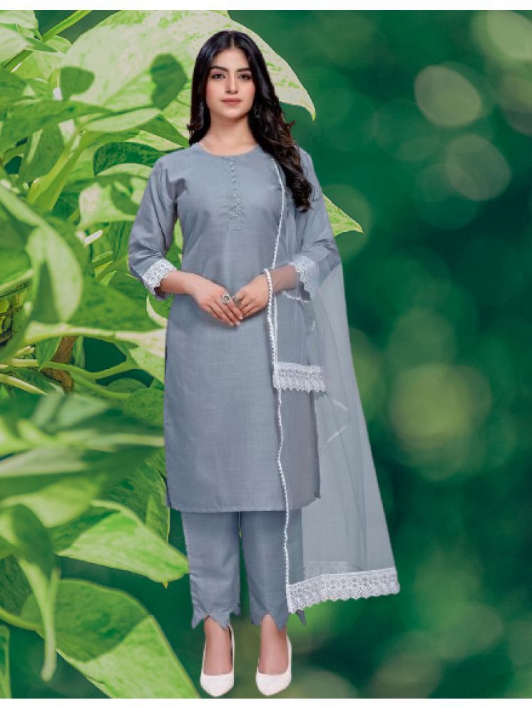     			BIPIN FASHION Cotton Silk Self Design Ethnic Top With Pants Women's Stitched Salwar Suit - Grey ( Pack of 1 )