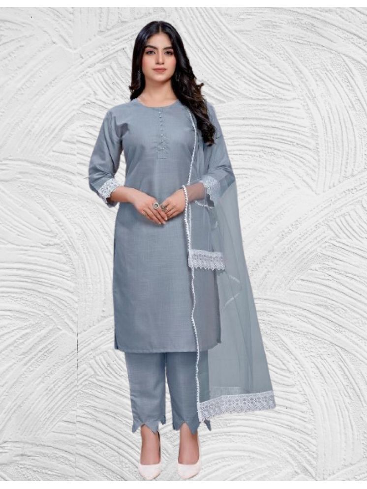     			BIPIN FASHION Cotton Silk Self Design Ethnic Top With Pants Women's Stitched Salwar Suit - Grey ( Pack of 1 )