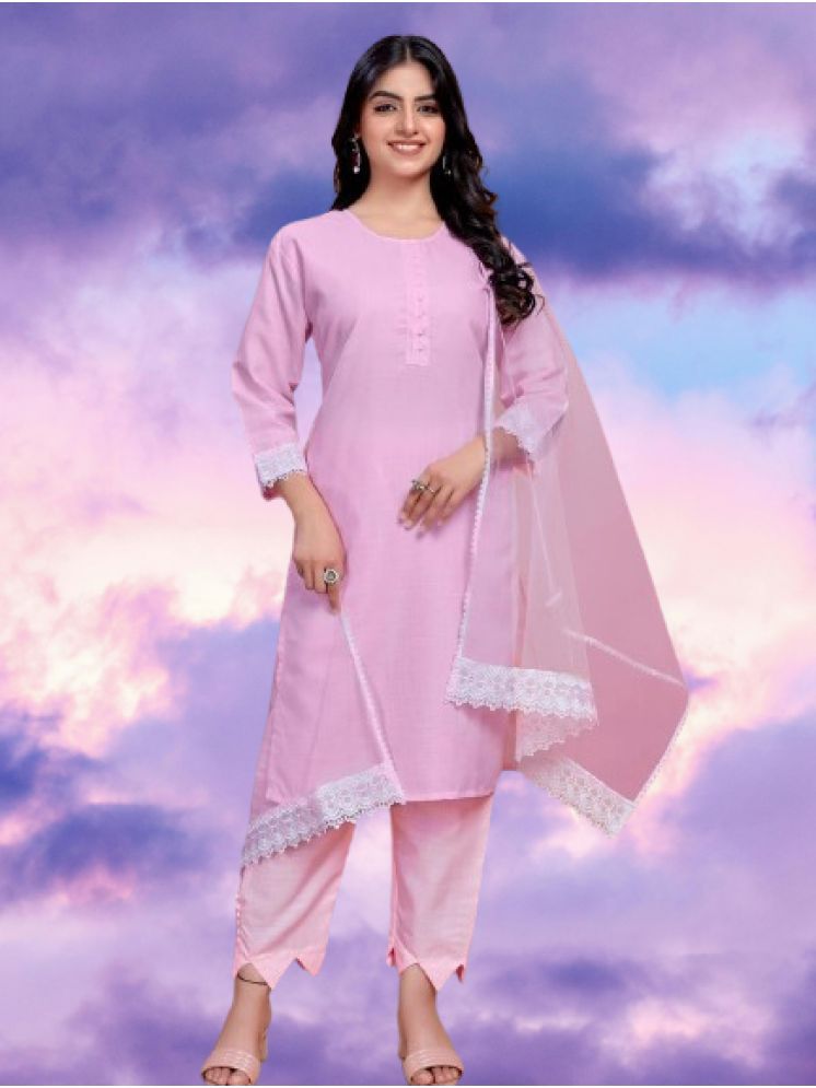     			BIPIN FASHION Cotton Silk Self Design Ethnic Top With Pants Women's Stitched Salwar Suit - Pink ( Pack of 1 )