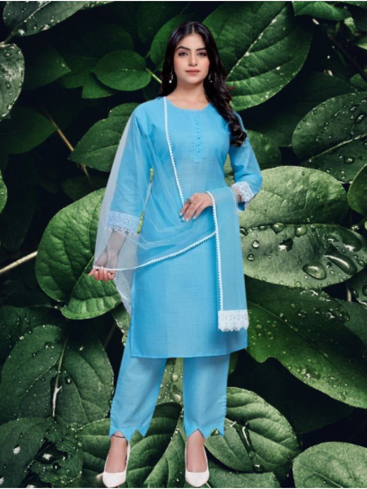     			BIPIN FASHION Cotton Silk Self Design Ethnic Top With Pants Women's Stitched Salwar Suit - Turquoise ( Pack of 1 )