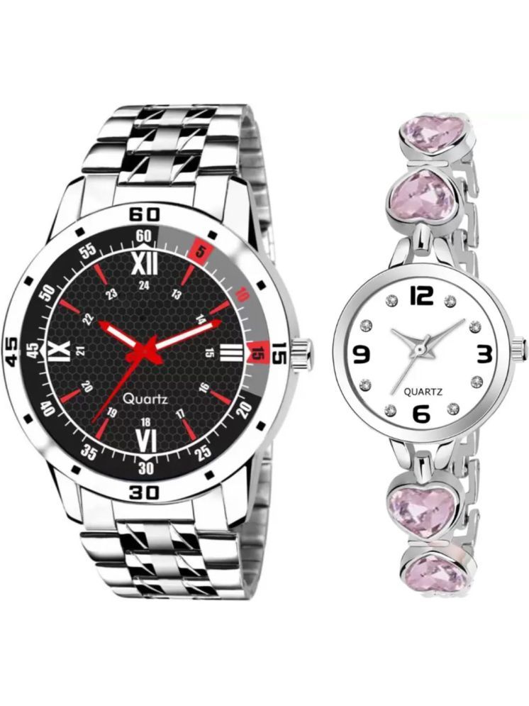     			EEWHI Silver Stainless Steel Analog Couple's Watch