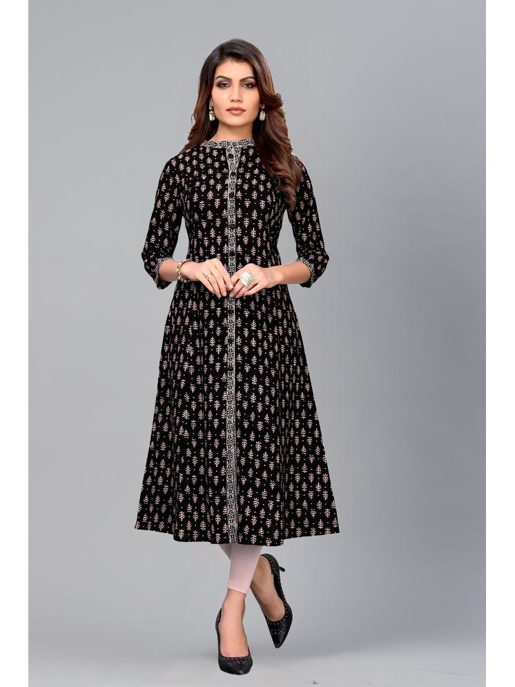     			Gulmehak Pack of 1 Cotton Printed Flared Women's Kurti - ( Black )